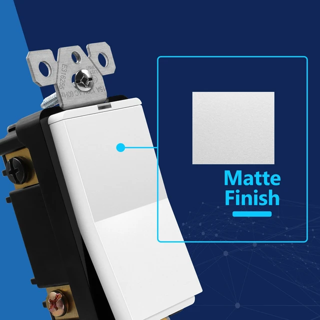 Alt view image 4 of 7 - Lighted 4-Way Decorator Light Switch, 15A /277V, Matte White | Four Way Frameless Rocker Switch, UL Listed, Residential & Commercial Grade, Polycarbonate Thermoplastic, Guide Light