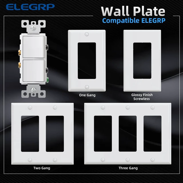 Alt view image 5 of 7 - Single Pole Decorator Double Rocker Switch, 15A 120V, in-Wall On/Off, Self-Grounding, Screwless Wall Plate, UL Listed (1 Pack, Glossy White)