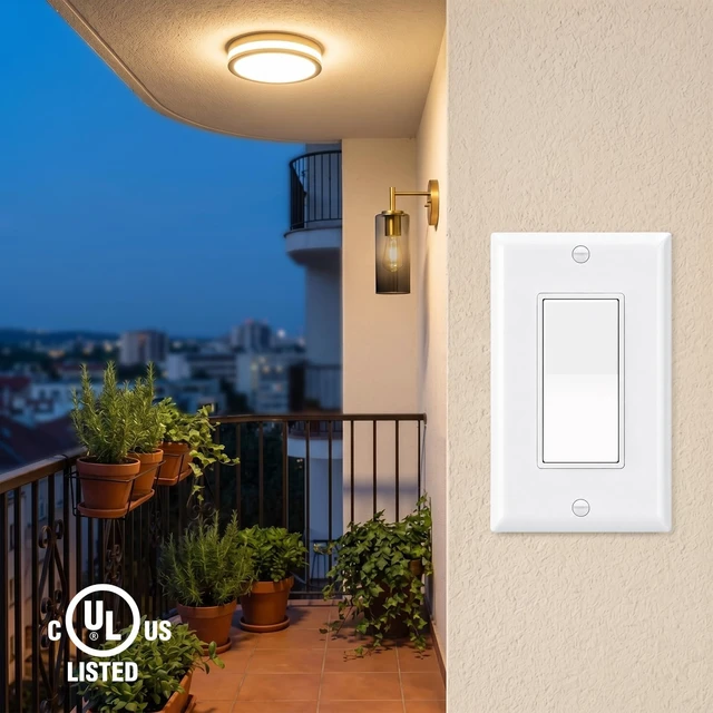 Alt view image 7 of 7 - Single Pole Decora Light Switch with 1-Gang Wallplate,White,1-Pack | 15A 120/277V Single Pole Paddle Switch & 1-Gang Plate.Features Ground Screw & UL/cUL Certified 1-Location Control