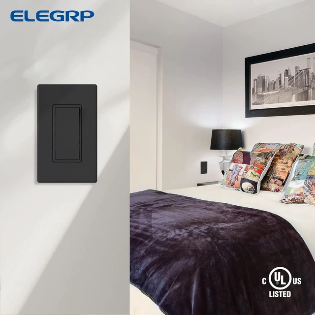 Alt view image 6 of 6 - Matte Black 3 Way Decorative Light Switch, 15Amp, 120-277 Volt, AC Decorator Rocker Paddle Wall Switch Replacement, Self-Grounding, Residential and Commercial Grade, UL Listed (5 Pack)