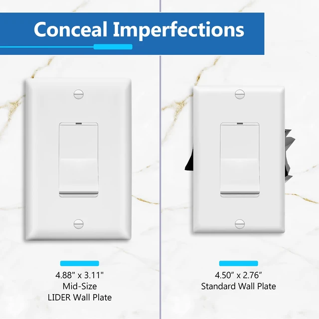Alt view image 2 of 7 - Decorator Switch Cover, Mid-Size 1-Gang, Matte White, 10-Pack | Receptacle Wall Plate, Polycarbonate Thermoplastic, Heat Resistant, UL Listed, Easy Replacement
