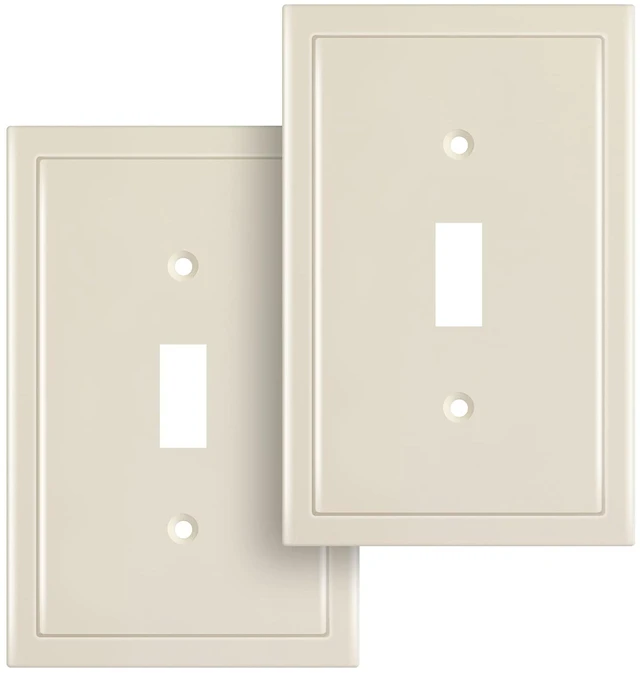 Main image of Modern Edge Decorative Wall Plate Switch Plate Outlet Cover, Durable Solid Zinc Alloy (Single Toggle 2PK, Light Almond)