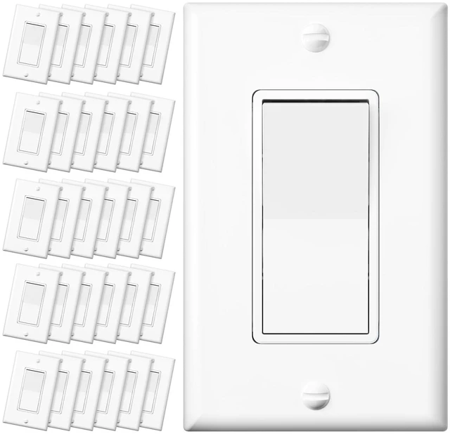 Main image of 30 Pack Decorator Single Pole & 3 Way Light Switch UL Listed | Rocker Residential Grade Wall Switch, 15A 120/277V, Easy Install Replacement for Home Use, Wall Plate Included, White