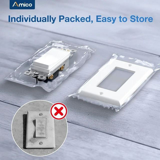 Alt view image 4 of 7 - 30 Pack Decorator Single Pole & 3 Way Light Switch UL Listed | Rocker Residential Grade Wall Switch, 15A 120/277V, Easy Install Replacement for Home Use, Wall Plate Included, White