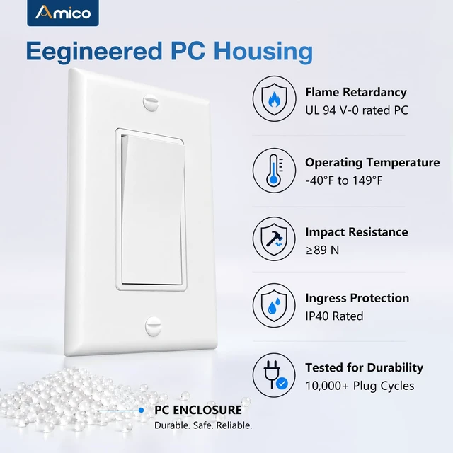 Alt view image 5 of 7 - 30 Pack Decorator Single Pole & 3 Way Light Switch UL Listed | Rocker Residential Grade Wall Switch, 15A 120/277V, Easy Install Replacement for Home Use, Wall Plate Included, White