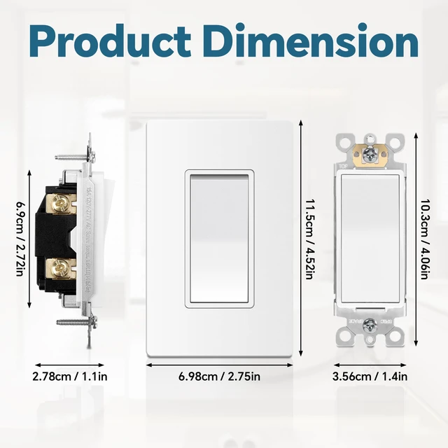 Alt view image 5 of 7 - 10 Pack Matte White Single Pole Decorator Light Switch 15 Amp | 15A 120V/277V, On/Off Paddle Switch with Wallplate, Residential Grade, Matte Finish, UL Listed