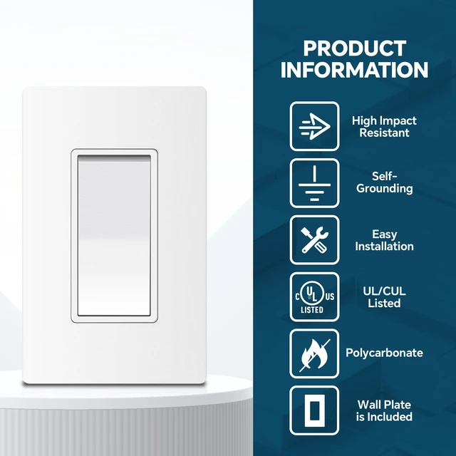 Alt view image 6 of 7 - 10 Pack Matte White Single Pole Decorator Light Switch 15 Amp | 15A 120V/277V, On/Off Paddle Switch with Wallplate, Residential Grade, Matte Finish, UL Listed