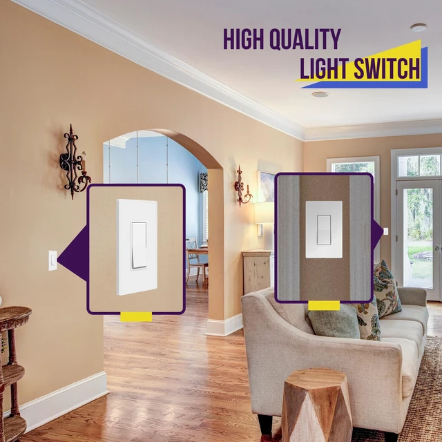 Alt view image 7 of 7 - Matte White 3-Way Decorator Paddle Light Switch, 15A, 10 Pack | Three Way or Single Pole Rocker Switch, 120V/277V, 3 Wire, Grounding Screw, Residential Grade, Matte Finish, UL Listed