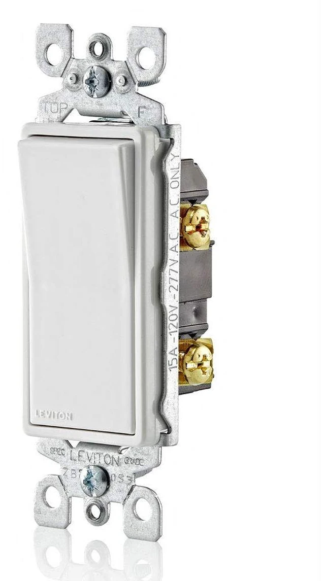 Alt view image 2 of 5 - 15 Amp, 120/277 Volt, Decora Rocker Single-Pole AC Quiet Switch, Residential Grade, Grounding, 5601-2W, White