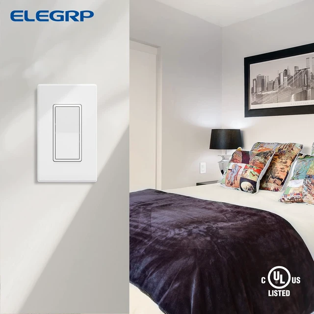 Alt view image 6 of 6 - Matte White 3 Way Decorative Light Switch, 15Amp, 120-277 Volt, AC Decorator Rocker Paddle Wall Switch Replacement, Self-Grounding, Residential and Commercial Grade, UL Listed (10 Pack)