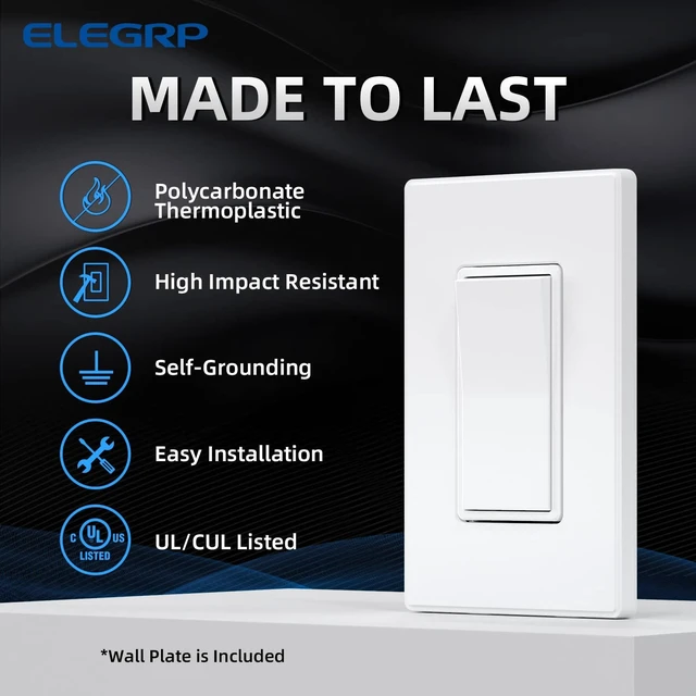 Alt view image 3 of 7 - Matte White Single Pole Decors Light Switch with Plate 15Amp, 120-277V, Paddle Rocker Switch Replacement, On/Off Wall Switch, Self-Grounding, Residential Grade, w/Wall Plate, UL/CUL (5 Pack)