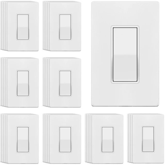 Main image of Matte White Single Pole Decorator Paddle Light Switch, 15A, 40 Pack | Rocker Switch with Matte Screwless Wallplate, 120V/277V, 3 Wire, Grounding Screw, Residential Grade, UL Listed
