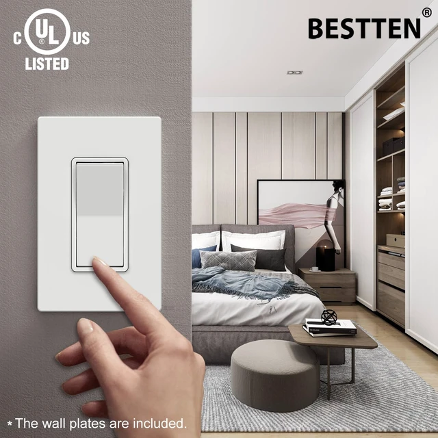 Alt view image 4 of 7 - 20 Pack Single Pole Decorator Light Switch with Screwless Wallplate | UL Listed, Paddle Rocker Wall Switch,15A 120/277V, On/Off Interrupter, White