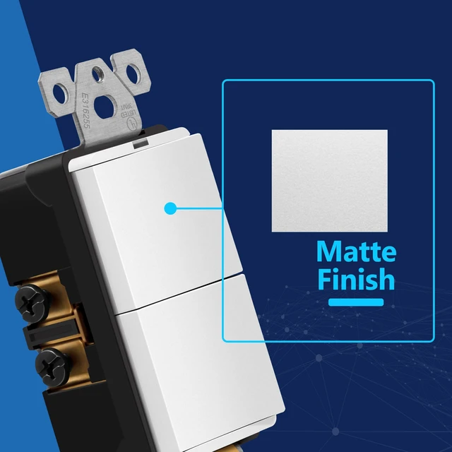 Alt view image 2 of 7 - Lighted Double Switch, Combination Frameless Decorator Switch, 15A | Locator Light, UL Listed, 2-Pack, Matte White, Ground Terminal Single Pole, Polycarbonate Thermoplastic