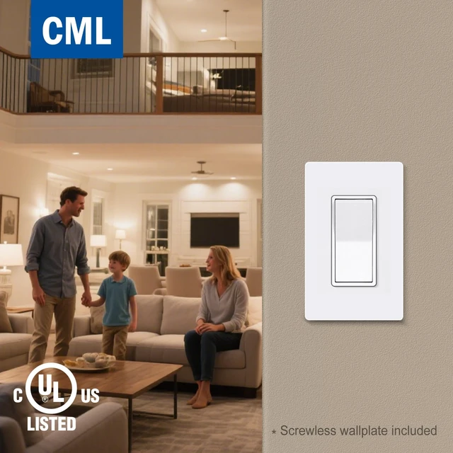 Alt view image 6 of 7 - 30 Pack Single Pole Decorator Light Switch, UL Listed, White | Rocker Paddle Wall Switch, 15A 120/277V, On/Off Interrupter, Screwless Wall Plate Included, Residential Grade
