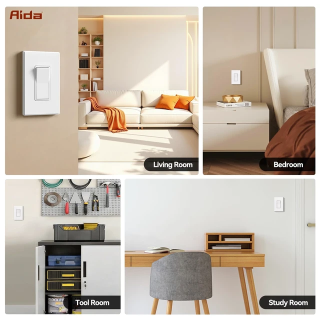 Alt view image 6 of 7 - 1 Pack Single Pole Rocker Decora Light Switch, 15 Amp Self-grounding Electrical Light Switches, Wall Plate Included, UL Listed, Matte White