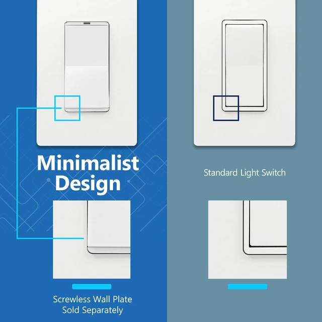 Alt view image 4 of 7 - Frameless Paddle Wall Light Switch, 3-Way Switch, 15A -277VAC | UL Listed, Matte White, On/Off Rocker Switch, 3 Wire, Tough And Heat Resistant, Easy Installation, Single-Pole Compatible