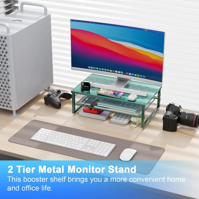 Alt view image 2 of 7 - 2-Tier Metal Monitor Stand Riser | Desk Organizers and Accessories, Desk Organizer for Monitor, Office Desk Storage Organizer for Office Supplies (Dark Green)