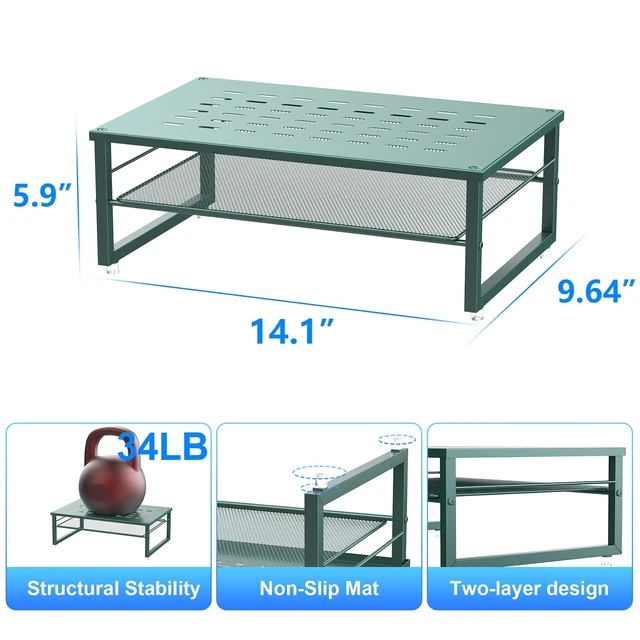 Alt view image 5 of 7 - 2-Tier Metal Monitor Stand Riser | Desk Organizers and Accessories, Desk Organizer for Monitor, Office Desk Storage Organizer for Office Supplies (Dark Green)