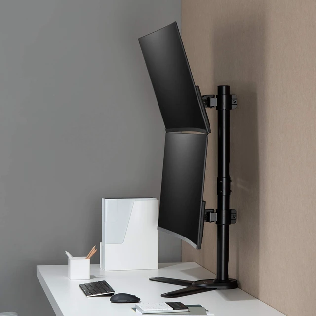Alt view image 4 of 7 - 38" Vertical Ultrawide Monitor Mount Stand Heavy-Duty Pole | Two Stacked 26.5 lbs Screen Save Workspace with Fine-Tune Height Tilt Swivel Rotate Adjustment Free Standing Sturdy Base