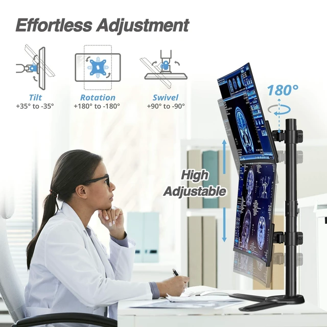 Alt view image 3 of 7 - 38" Vertical Ultrawide Monitor Mount Stand Heavy-Duty Pole | Two Stacked 26.5 lbs Screen Save Workspace with Fine-Tune Height Tilt Swivel Rotate Adjustment Free Standing Sturdy Base