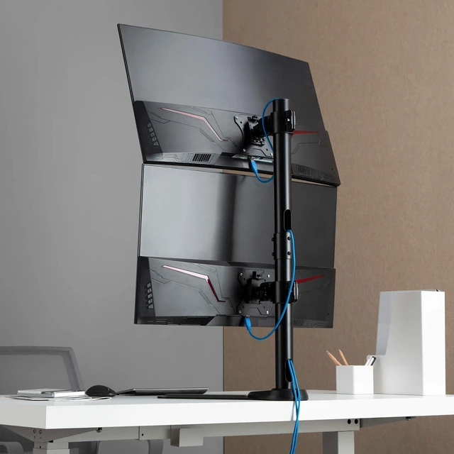 Alt view image 5 of 7 - 38" Vertical Ultrawide Monitor Mount Stand Heavy-Duty Pole | Two Stacked 26.5 lbs Screen Save Workspace with Fine-Tune Height Tilt Swivel Rotate Adjustment Free Standing Sturdy Base