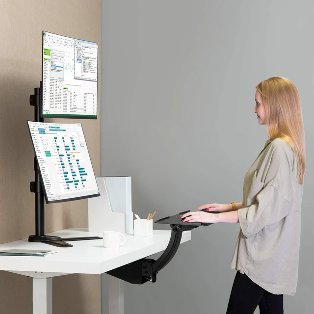 Alt view image 6 of 7 - 38" Vertical Ultrawide Monitor Mount Stand Heavy-Duty Pole | Two Stacked 26.5 lbs Screen Save Workspace with Fine-Tune Height Tilt Swivel Rotate Adjustment Free Standing Sturdy Base