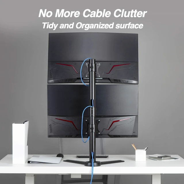Alt view image 7 of 7 - 38" Vertical Ultrawide Monitor Mount Stand Heavy-Duty Pole | Two Stacked 26.5 lbs Screen Save Workspace with Fine-Tune Height Tilt Swivel Rotate Adjustment Free Standing Sturdy Base