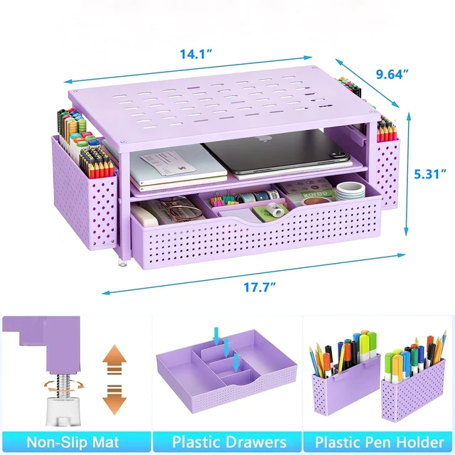 Alt view image 5 of 7 - 2-Tier Monitor Stand with Drawer and 2 Pen Holder | Monitor Riser Computer Stand Desk Organizers and Accessories Desktop Organizer Suitable for Offices and Dormitories