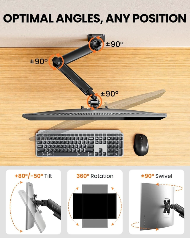 Alt view image 4 of 7 - Monitor Wall Mount, 13-34 Inch, 19.8 lbs, Full Motion Single Arm | Wall Mount for 13-34 monitors 19.8 lbs max full motion 20.47 extension 12.2 height range ideal for tight space