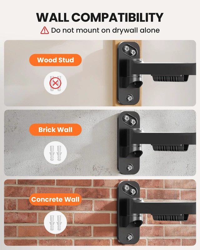 Alt view image 7 of 7 - Monitor Wall Mount, 13-34 Inch, 19.8 lbs, Full Motion Single Arm | Wall Mount for 13-34 monitors 19.8 lbs max full motion 20.47 extension 12.2 height range ideal for tight space