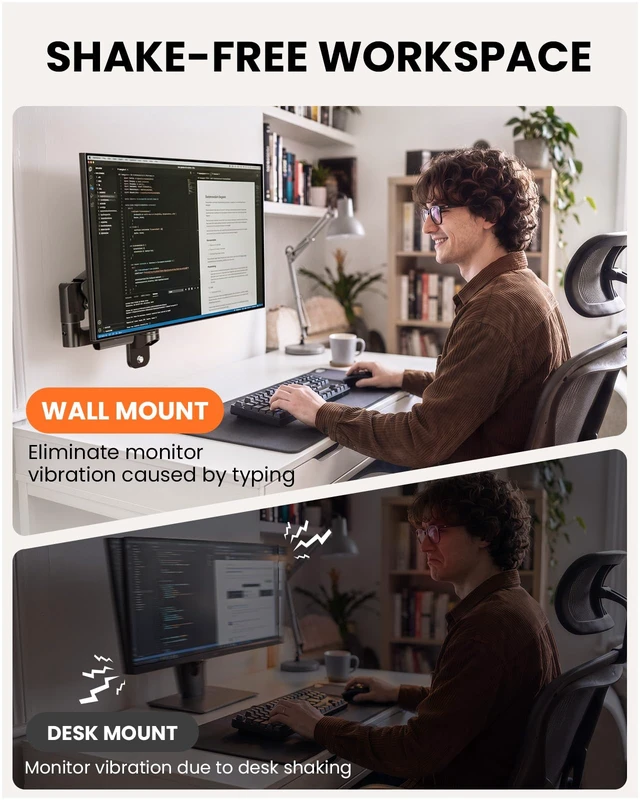 Alt view image 5 of 7 - Monitor Wall Mount, 13-34 Inch, 19.8 lbs, Full Motion Single Arm | Wall Mount for 13-34 monitors 19.8 lbs max full motion 20.47 extension 12.2 height range ideal for tight space