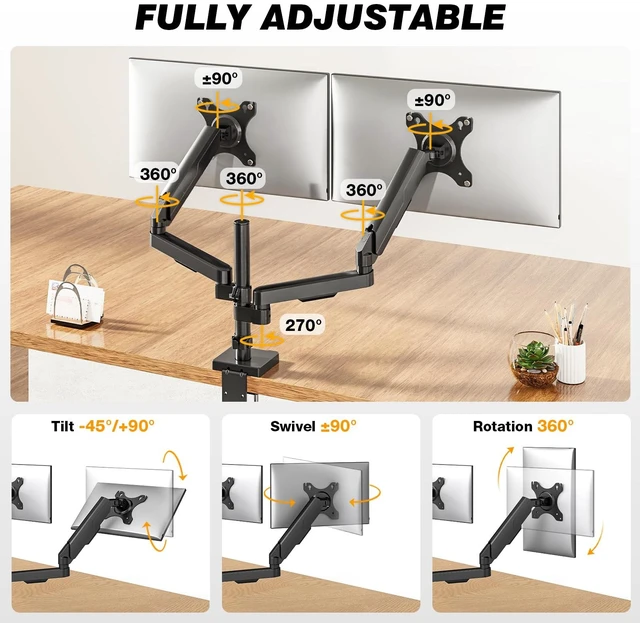Alt view image 3 of 7 - Dual Monitor Stand & Monitor Arm Desk Mount up to 35 Inches