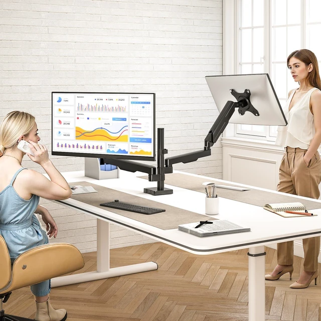 Alt view image 7 of 7 - Dual Monitor Stand & Monitor Arm Desk Mount up to 35 Inches