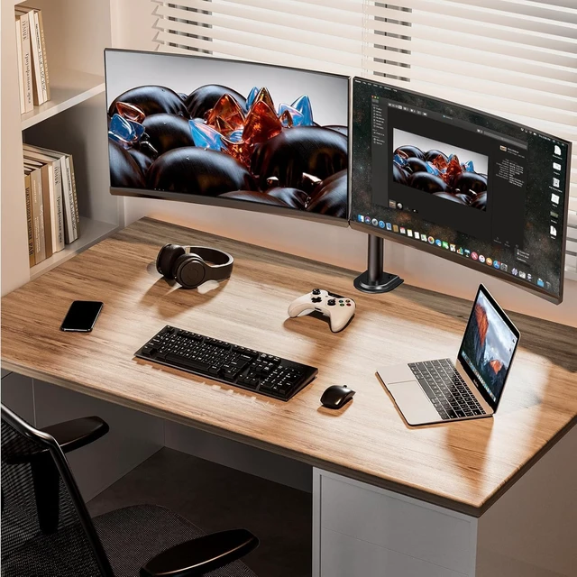 Alt view image 2 of 7 - Dual Monitor Stand, Heavy Duty Adjustable Monitor Desk Mount for 2 Screens up to 32 Inches, Fully Adjustable Height, Tilt, Swivel, Rotate, Supports 17.6 lbs per Monitor Arm, Easy Installation