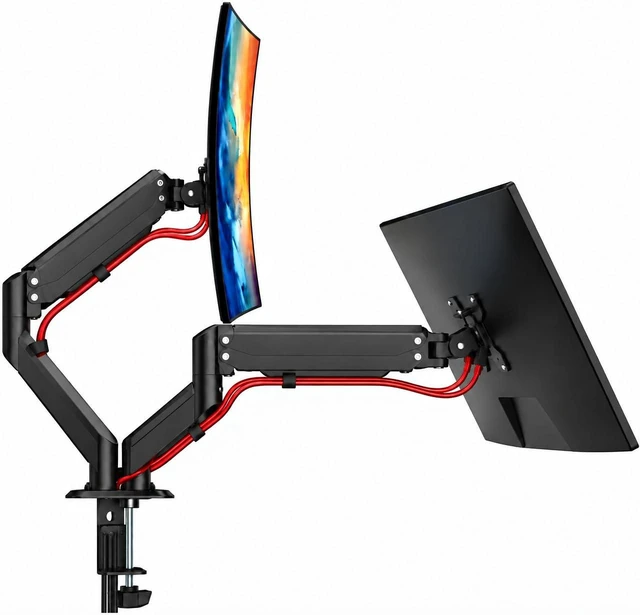 Main image of Dual Monitor Arm Stand Adjustable Gas Spring Desk Mount for 2 Computer Screens, Full Motion Monitor Stand with Dual Clamp Base, Landscape & Portrait Rotation, Tilt & Swivel, Cable Management