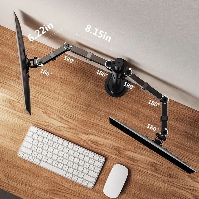 Alt view image 6 of 7 - Dual Monitor Stand, Heavy Duty Adjustable Monitor Desk Mount for 2 Screens up to 32 Inches, Fully Adjustable Height, Tilt, Swivel, Rotate, Supports 17.6 lbs per Monitor Arm, Easy Installation