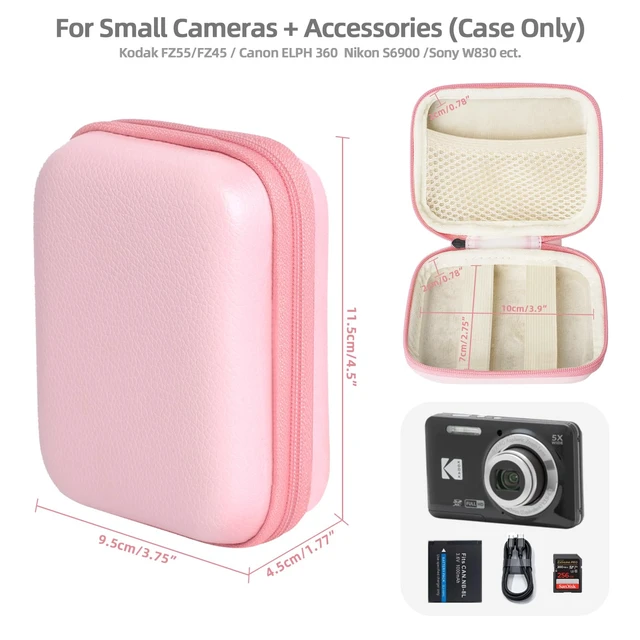 Alt view image 5 of 6 - Compact Camera Case for Small Digital Cameras, Cute Pink Hard Shell with Pocket, Fits Kodak PIXPRO FZ55/FZ45, Canon ELPH 360, Sony W830 & More (Up to 4"), Gift for Girls