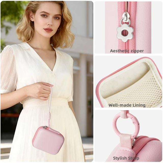 Alt view image 3 of 6 - Compact Camera Case for Small Digital Cameras, Cute Pink Hard Shell with Pocket, Fits Kodak PIXPRO FZ55/FZ45, Canon ELPH 360, Sony W830 & More (Up to 4"), Gift for Girls
