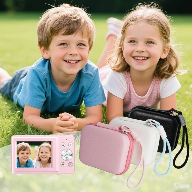 Alt view image 2 of 6 - Compact Camera Case for Small Digital Cameras, Cute Pink Hard Shell with Pocket, Fits Kodak PIXPRO FZ55/FZ45, Canon ELPH 360, Sony W830 & More (Up to 4"), Gift for Girls