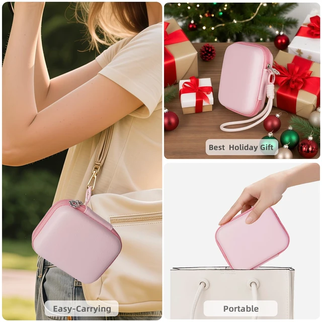 Alt view image 6 of 6 - Compact Camera Case for Small Digital Cameras, Cute Pink Hard Shell with Pocket, Fits Kodak PIXPRO FZ55/FZ45, Canon ELPH 360, Sony W830 & More (Up to 4"), Gift for Girls