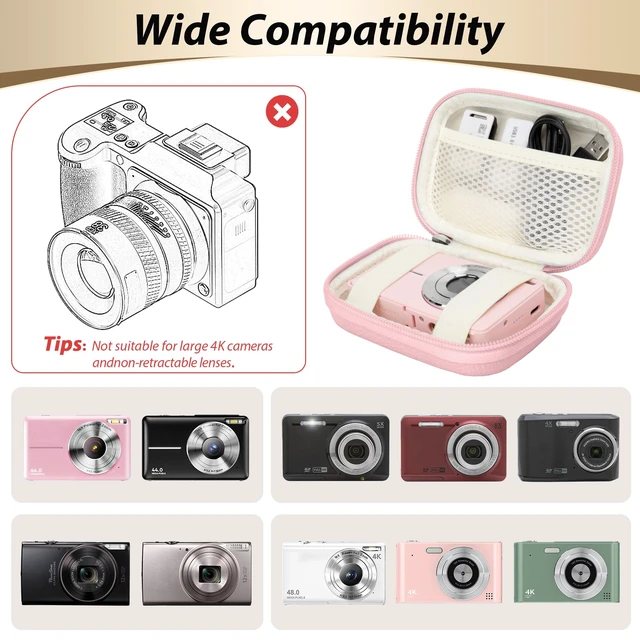 Alt view image 3 of 7 - Digital Camera Case for KODAK PIXPRO FZ55/FZ45, Case Only, Pink | Fits CAMKORY DC403 and Canon PowerShot ELPH 360 HS Compact Digital Cameras, Small Hard Shell Camera Pouch with Mesh Pocket