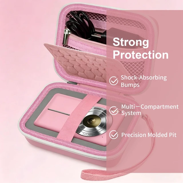 Alt view image 3 of 7 - Digital Camera Case with Shockproof Bumps,for Kodak Pixpro FZ45 FZ55/for Canon PowerShot ELPH 180/190 / for Sony DSCW800 DSCW830 Compact Storage Boxpink