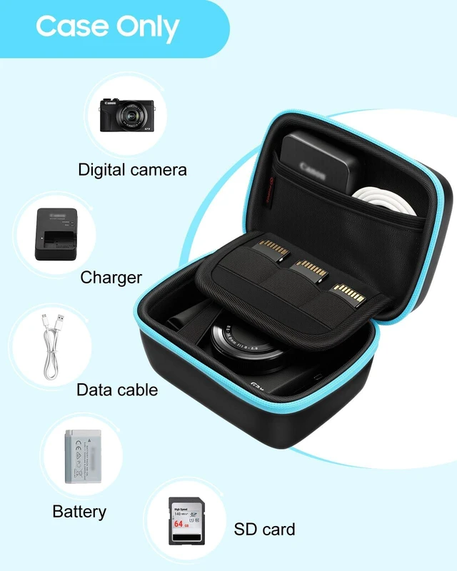 Alt view image 2 of 7 - Camera Case for Canon G7X Mark III/II/I, Hard EVA Travel Case, Black | Hard Shell Protection, Charger Storage, 3 SD Card Slots, Shock-absorbing Base, Adjustable Wrist Strap