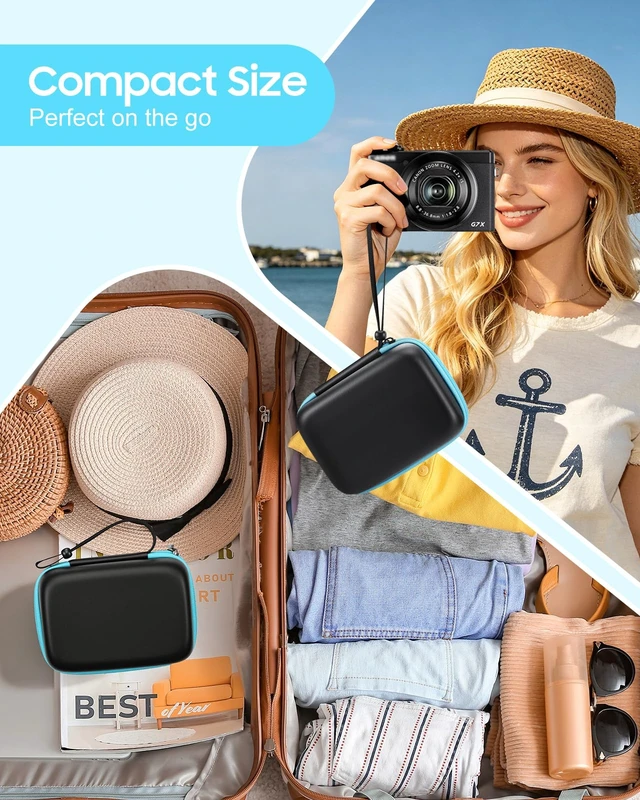 Alt view image 5 of 7 - Camera Case for Canon G7X Mark III/II/I, Hard EVA Travel Case, Black | Hard Shell Protection, Charger Storage, 3 SD Card Slots, Shock-absorbing Base, Adjustable Wrist Strap