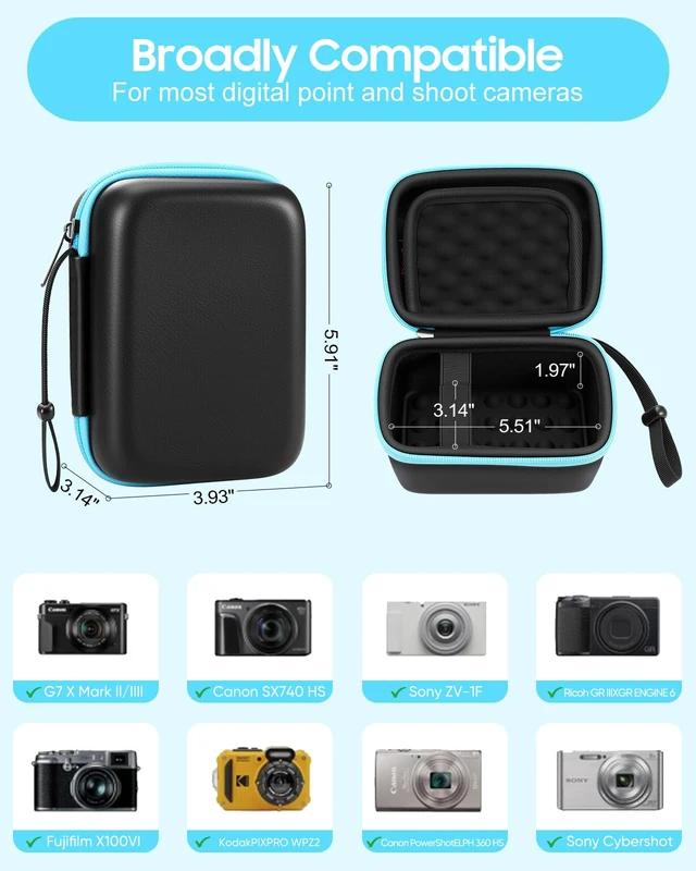 Alt view image 3 of 7 - Camera Case for Canon G7X Mark III/II/I, Hard EVA Travel Case, Black | Hard Shell Protection, Charger Storage, 3 SD Card Slots, Shock-absorbing Base, Adjustable Wrist Strap