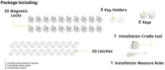 Alt view image 2 of 6 - 20 Pack Magnetic Cabinet Locks Baby Proofing and 2 Keys | Children Proof Cupboard Drawers Latches - Child Safety Adhesive Lock Easy Installation