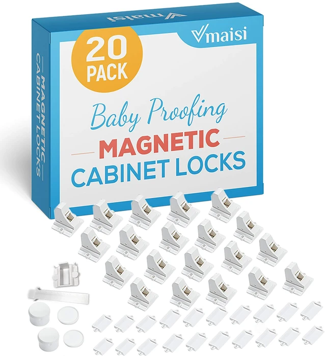 Main image of 20 Pack Magnetic Cabinet Locks Baby Proofing and 2 Keys | Children Proof Cupboard Drawers Latches - Child Safety Adhesive Lock Easy Installation