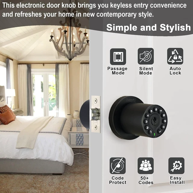 Alt view image 2 of 6 - IU-20 Code Door Lock, Electronic Door Knob with Keypad and Key, Auto Lock, Waterproof, Passage Function, Long Battery Life,50 Codes, Easy to use and Install for Office/Warehouse/Bedroom/Garage
