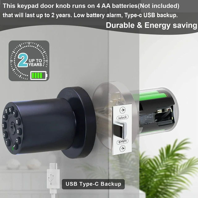 Alt view image 5 of 6 - IU-20 Code Door Lock, Electronic Door Knob with Keypad and Key, Auto Lock, Waterproof, Passage Function, Long Battery Life,50 Codes, Easy to use and Install for Office/Warehouse/Bedroom/Garage